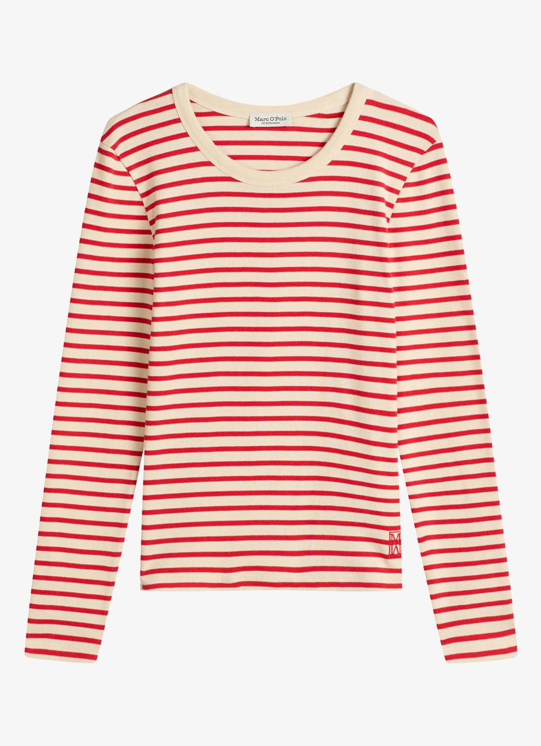 Marc O'Polo Longsleeve met streepprint - voorkant rood