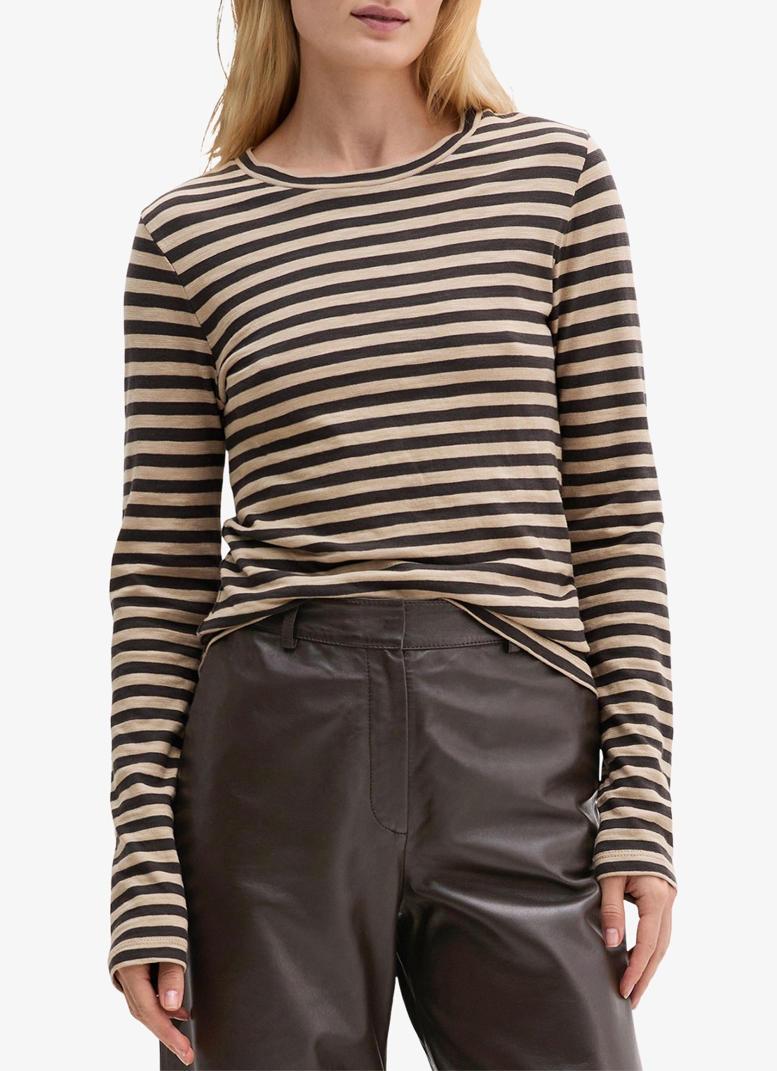 Marc O'Polo Longsleeve met streepprint - detail 2 lichtgeel