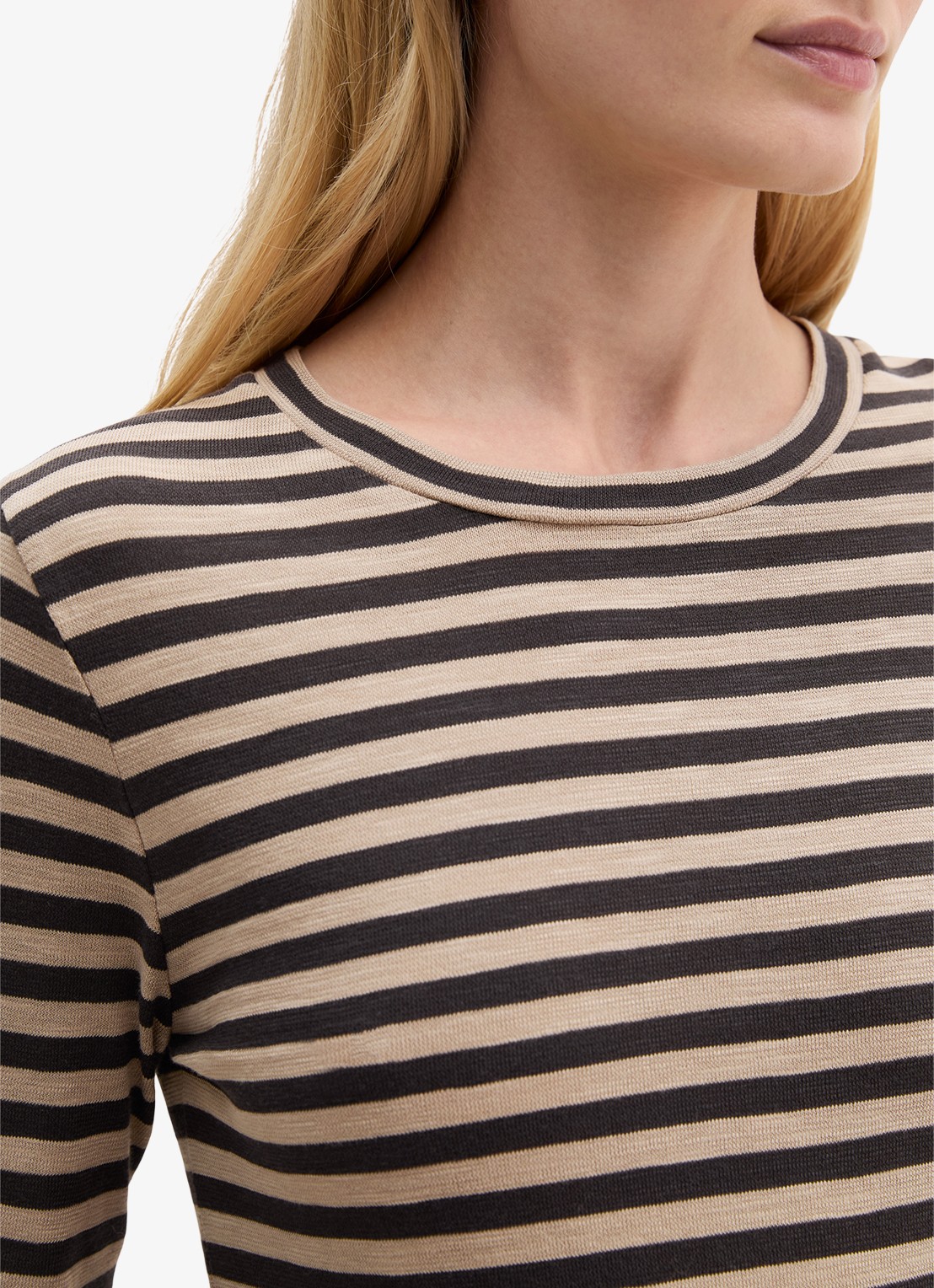 Marc O'Polo Longsleeve met streepprint - detail 3 lichtgeel