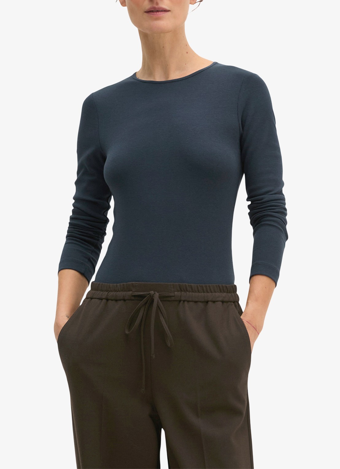Marc O'Polo Longsleeve met stretch - detail 2 donkerblauw