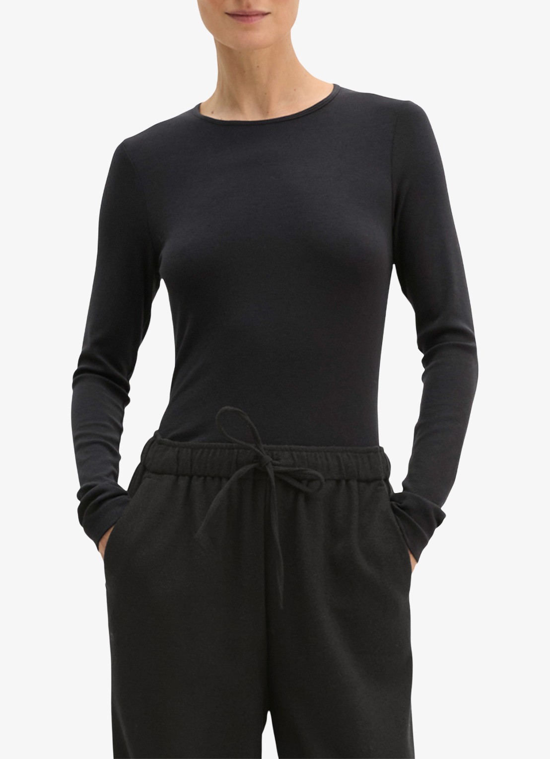 Marc O'Polo Longsleeve met stretch - detail zwart
