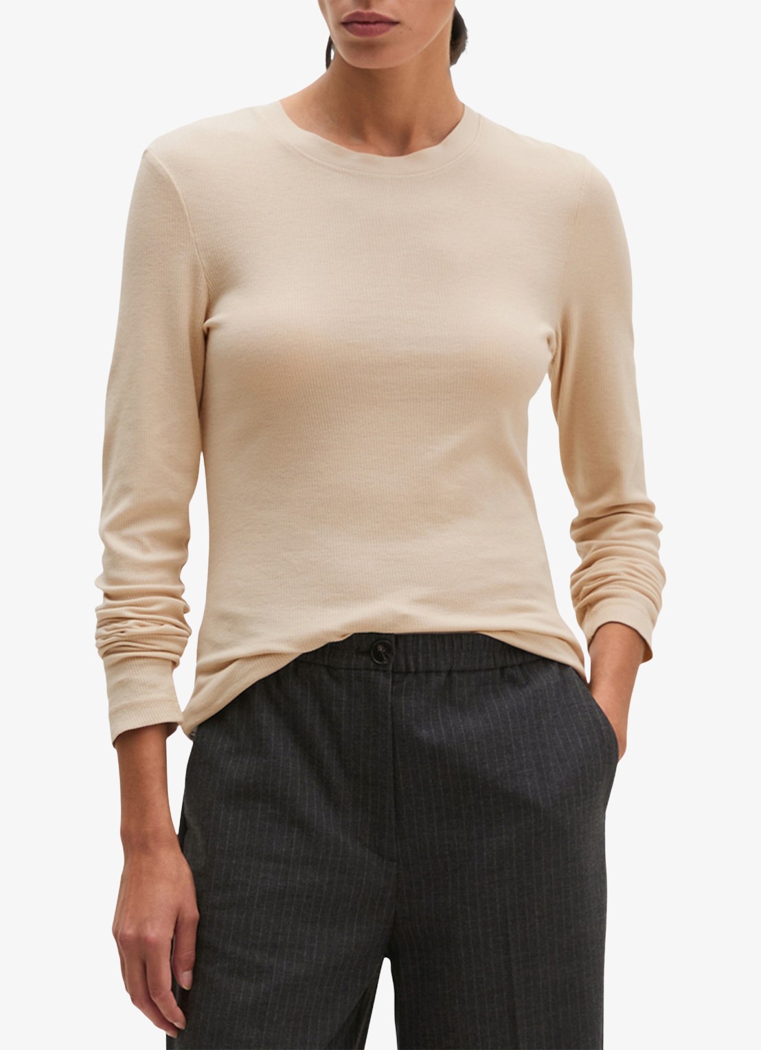 Marc O'Polo Longsleeve met stretch - detail 3 naturel