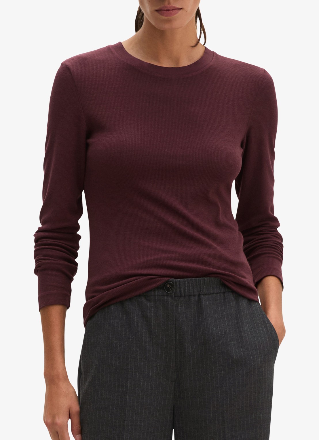 Marc O'Polo Longsleeve met stretch - detail 3 bordeauxrood