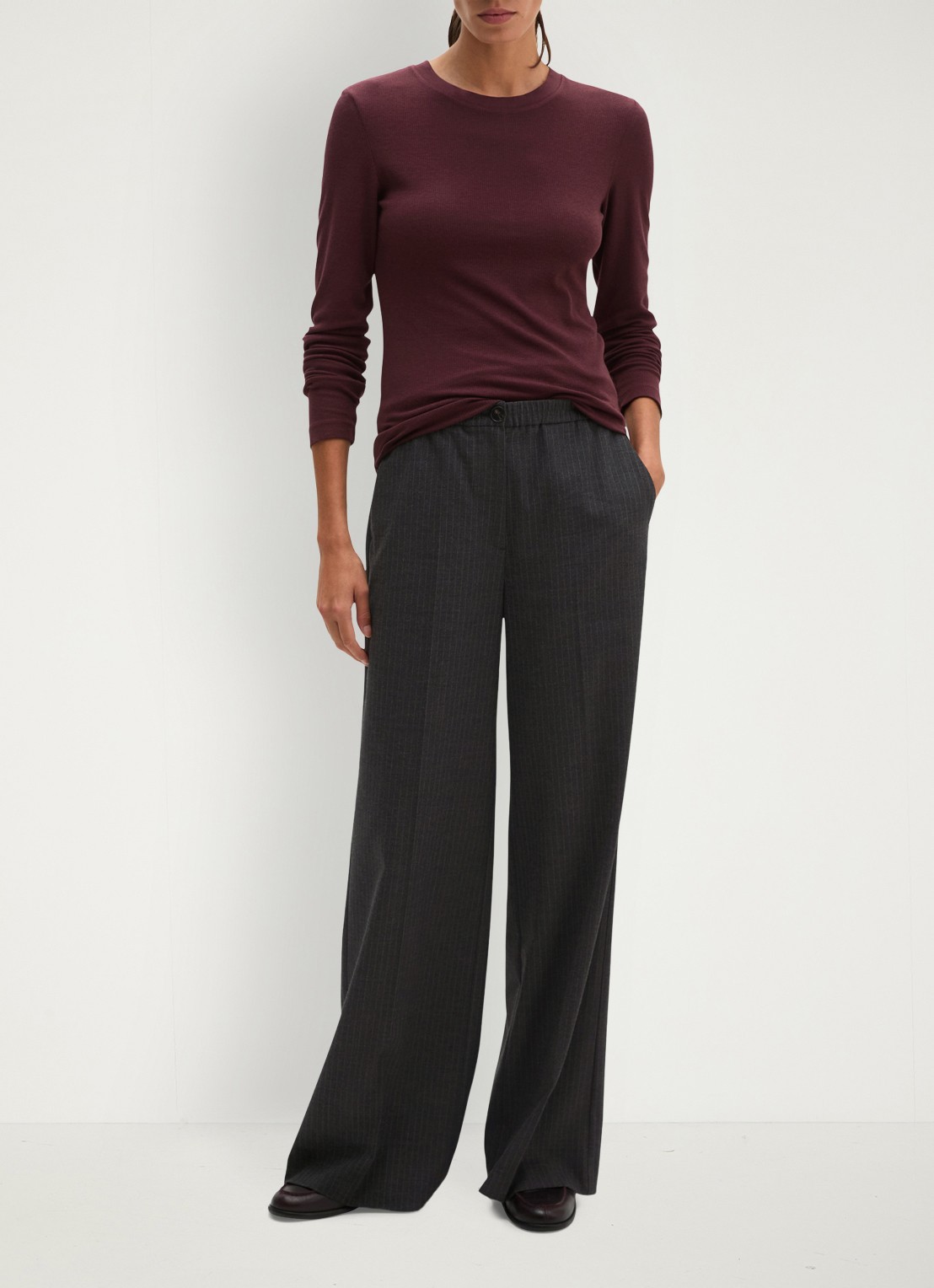 Marc O'Polo Longsleeve met stretch - voorkant 2 bordeauxrood
