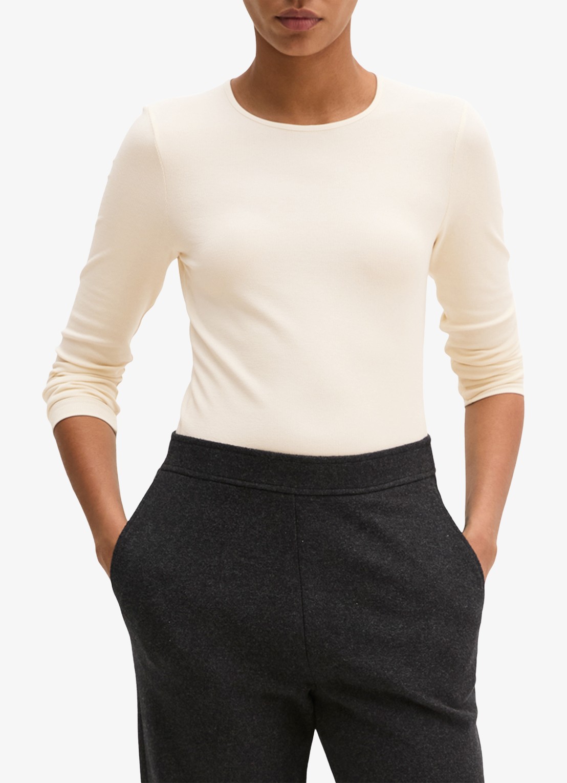 Marc O'Polo Longsleeve met stretch - detail gebroken wit