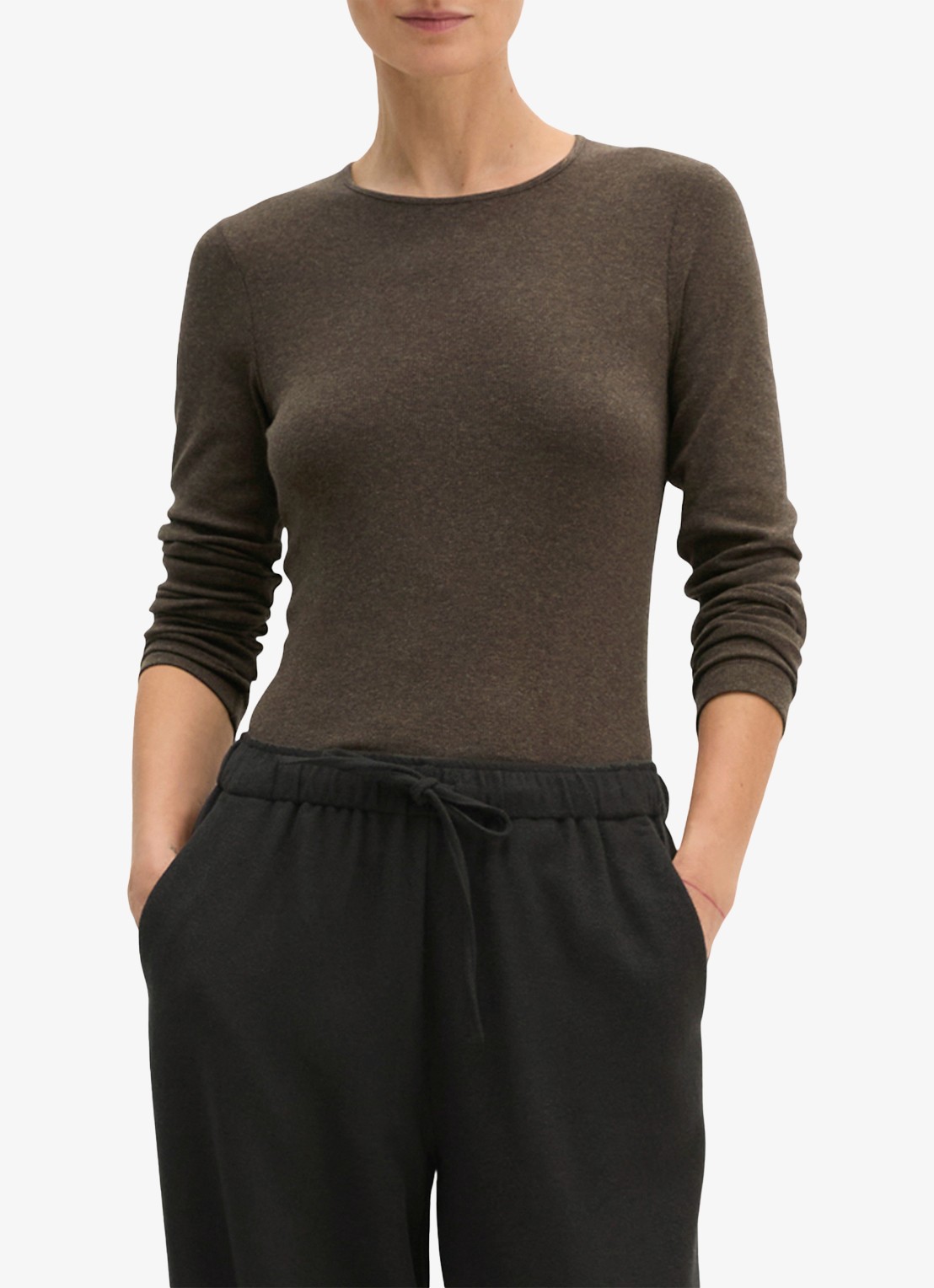 Marc O'Polo Longsleeve met stretch - detail 2 bruin