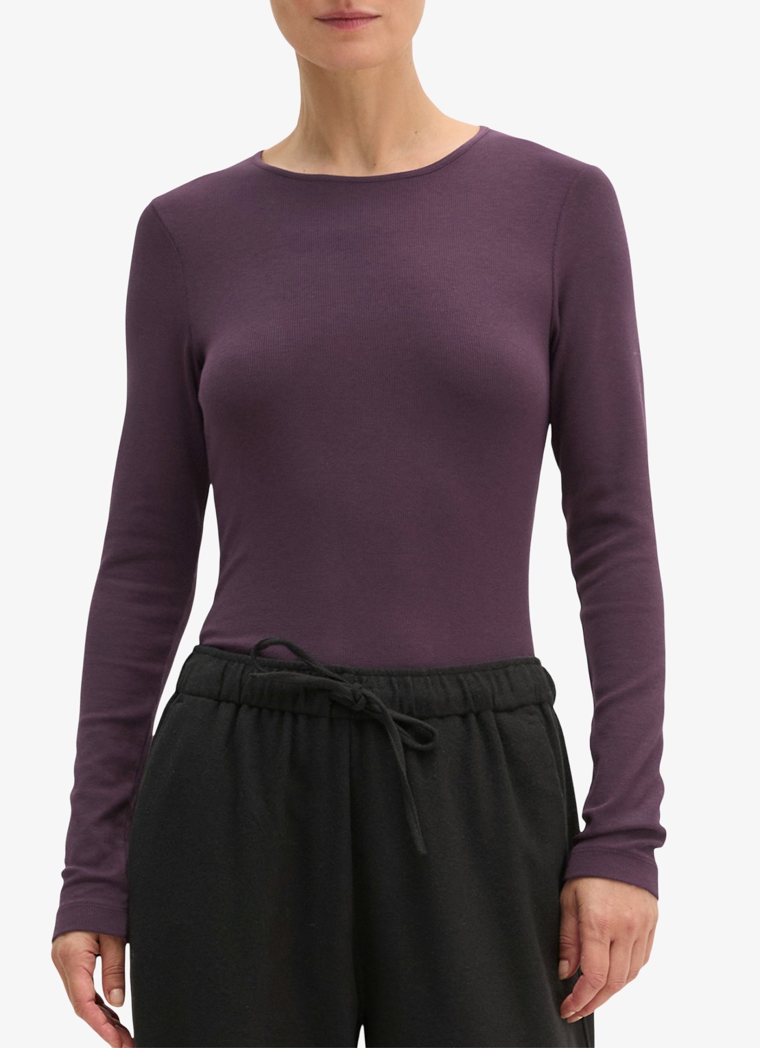 Marc O'Polo Longsleeve met stretch - detail paars