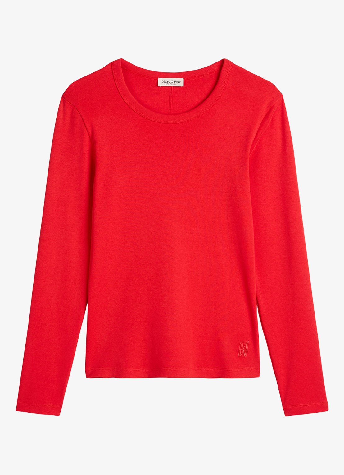 Marc O'Polo Longsleeve van katoen - voorkant koraalrood