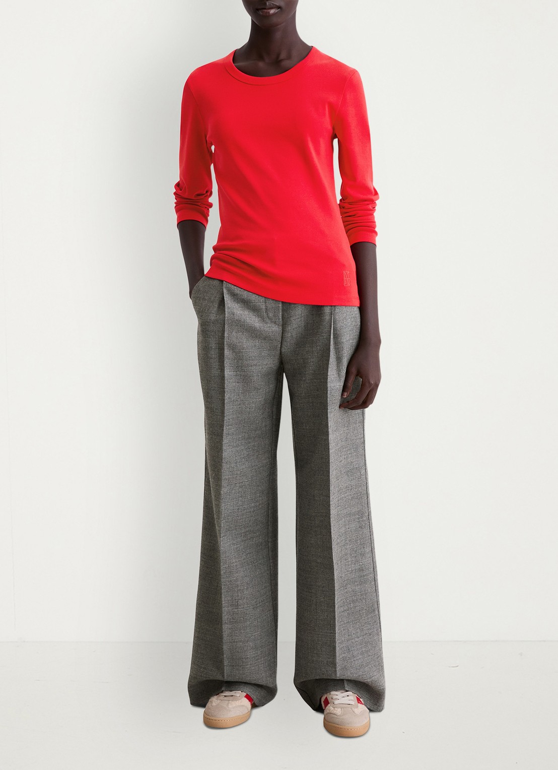 Marc O'Polo Longsleeve van katoen - voorkant 2 koraalrood