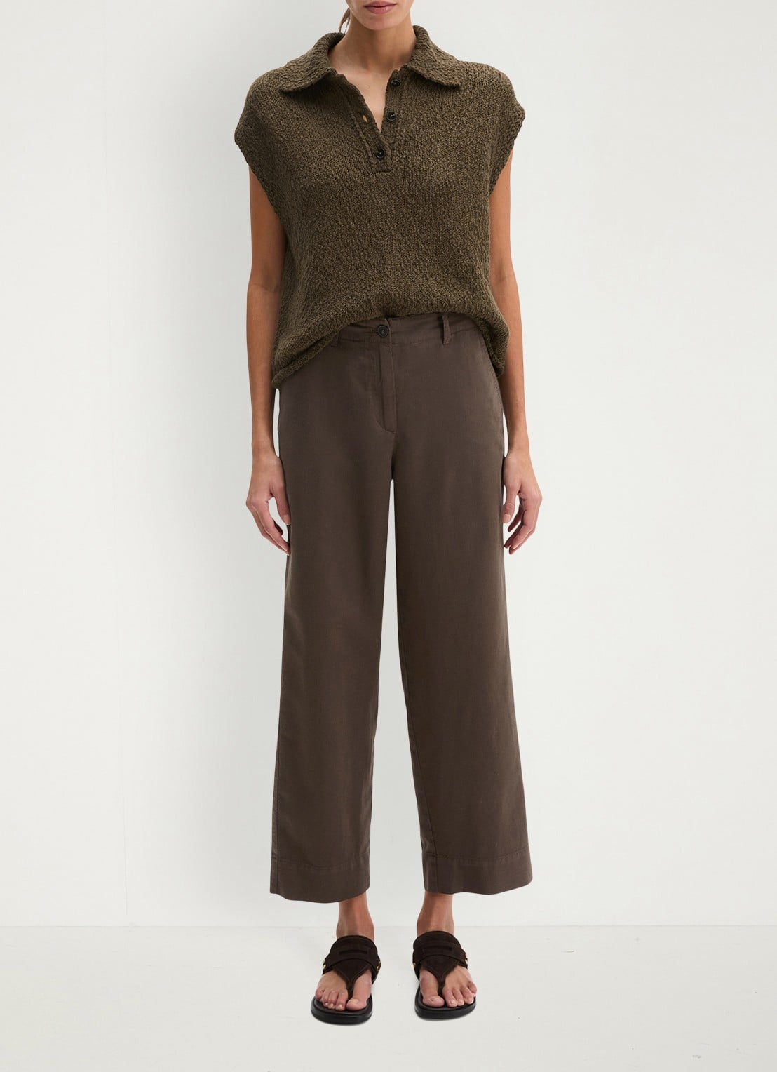 Marc O'Polo Loose fit broek met steekzakken - voorkant 5 donkerbruin