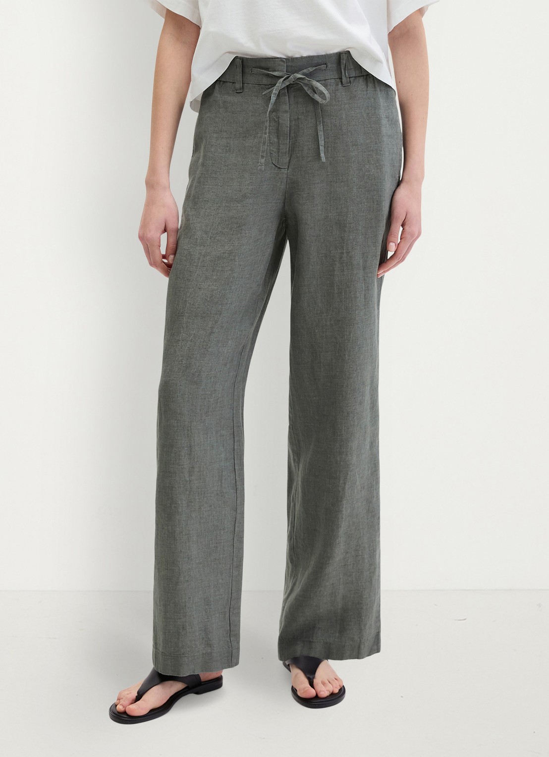 Marc O'Polo Loose fit broek met trekkoord - detail slate grey melange-0777 / grijs