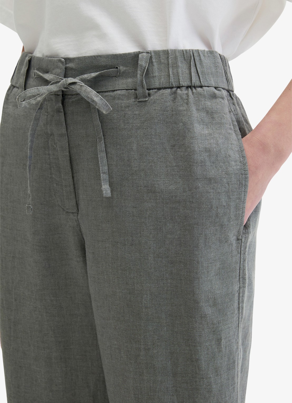 Marc O'Polo Loose fit broek met trekkoord - detail 2 slate grey melange-0777 / grijs