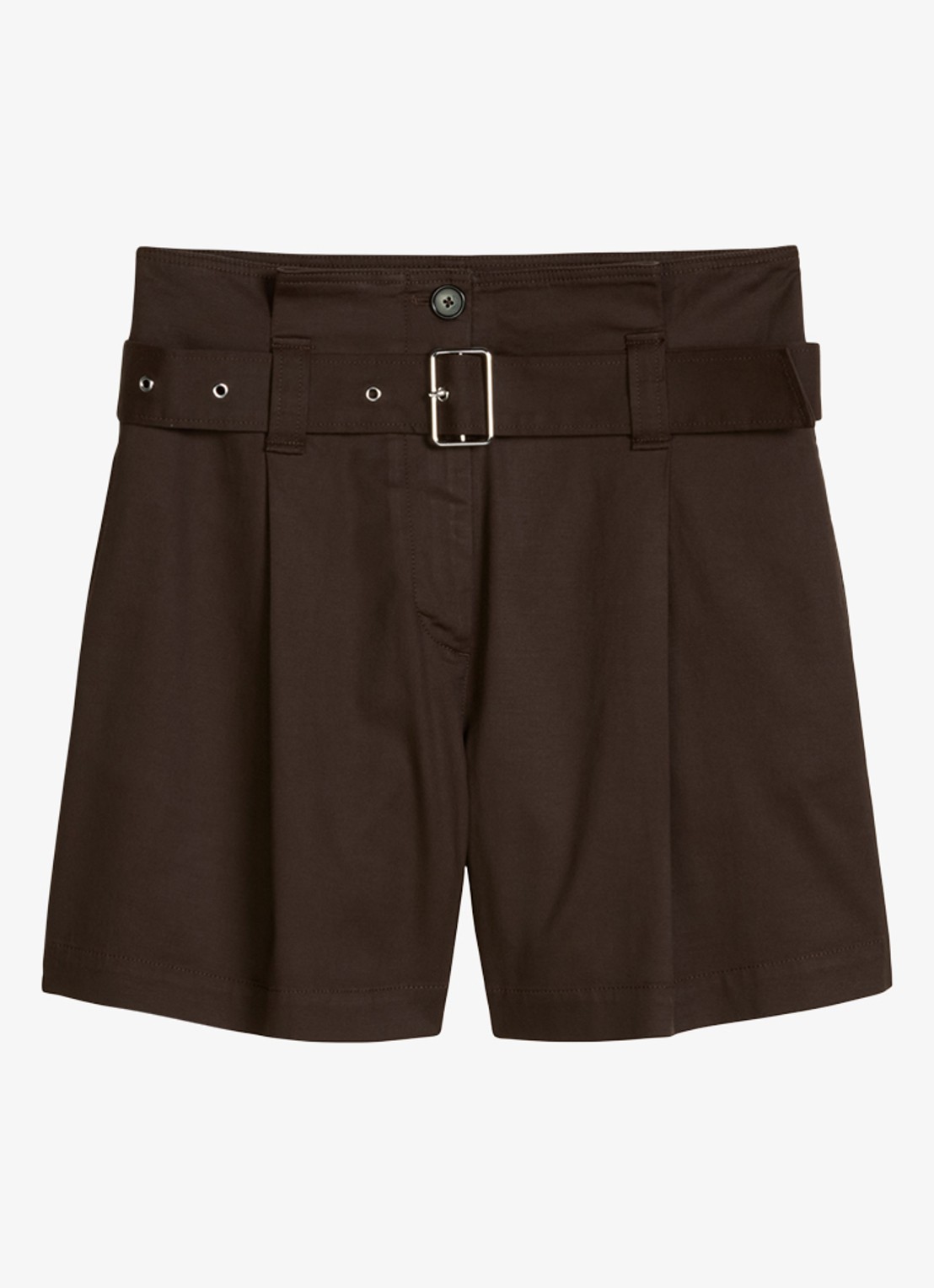 Marc O'Polo Loose fit korte broek in lyocell blend met ceintuur - voorkant donkerbruin