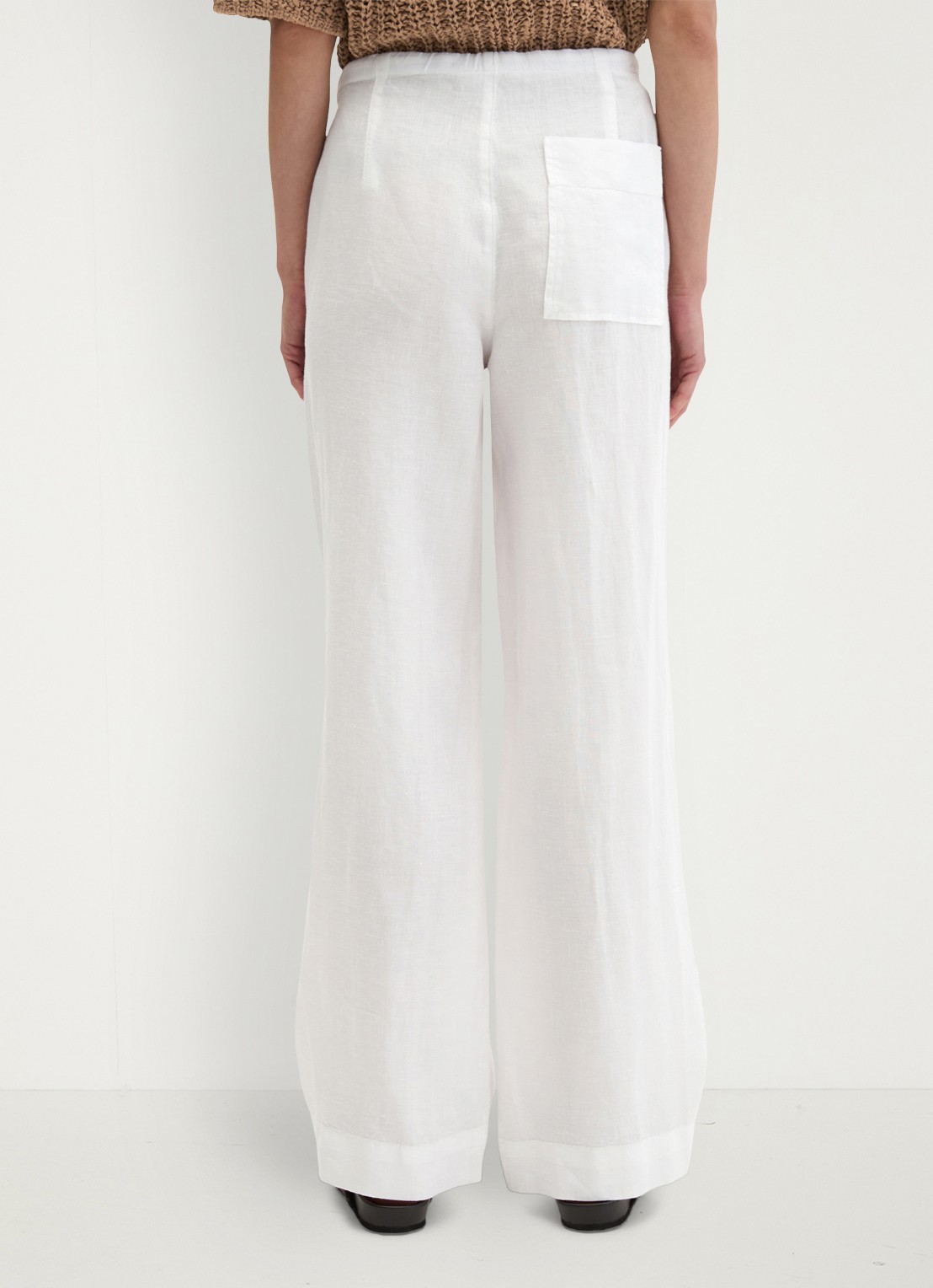 Marc O'Polo Loose fit palazzo broek van linnen met steekzakken - achterkant white-0163 / wit