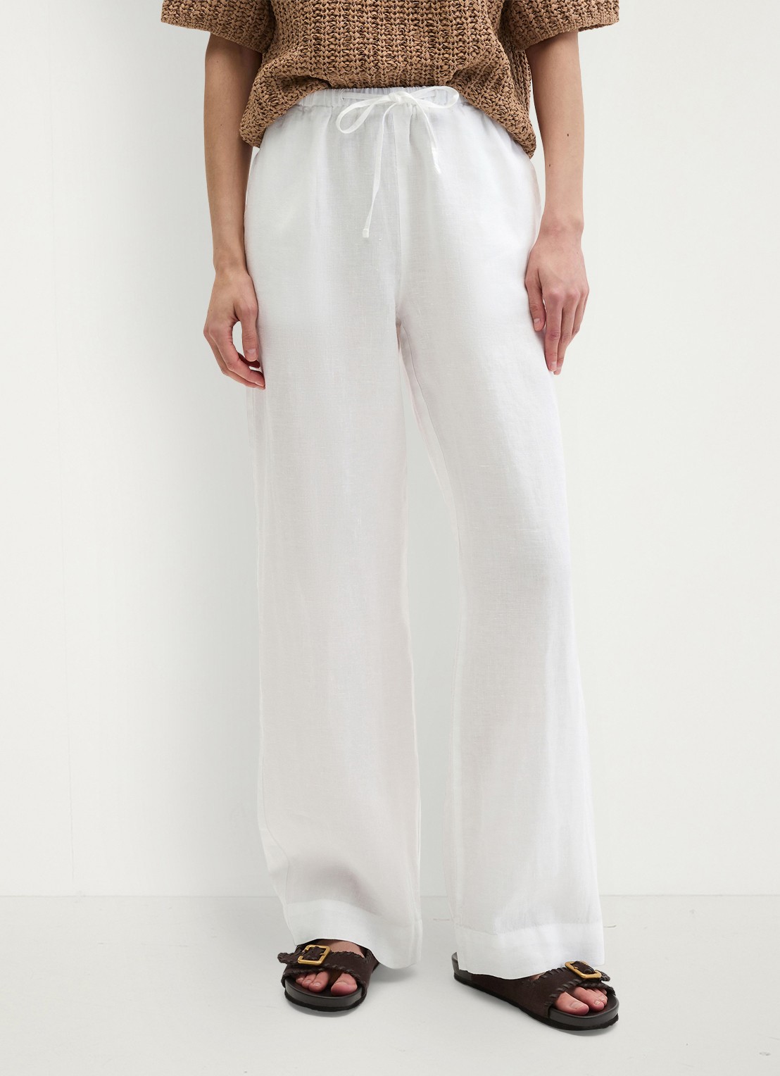 Marc O'Polo Loose fit palazzo broek van linnen met steekzakken - detail 4 white-0163 / wit