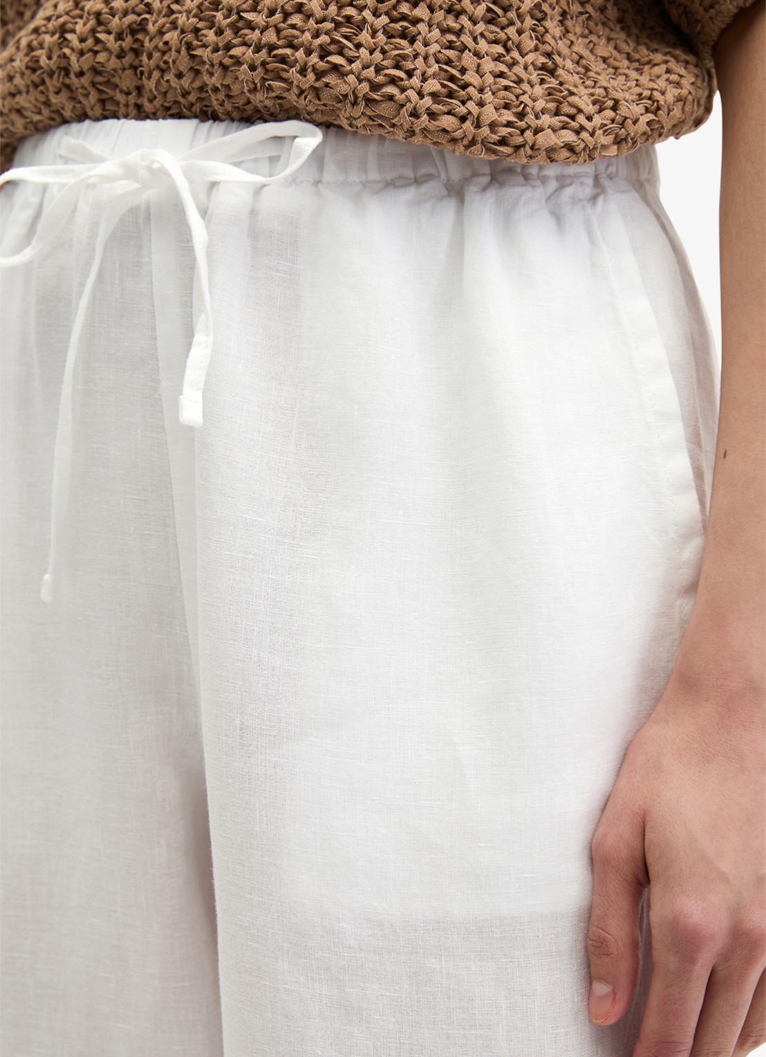 Marc O'Polo Loose fit palazzo broek van linnen met steekzakken - detail 5 white-0163 / wit
