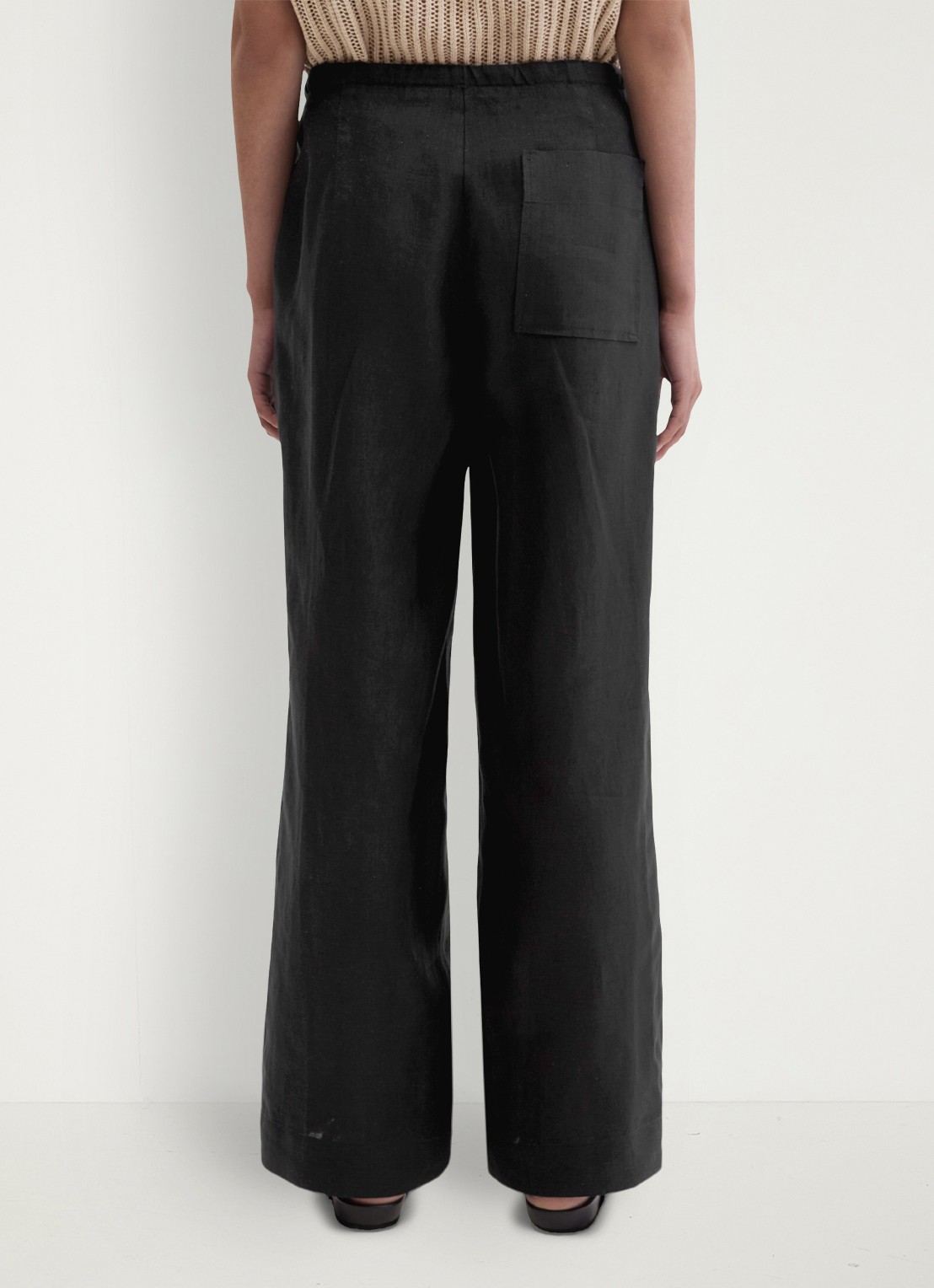 Marc O'Polo Loose fit palazzo broek van linnen met steekzakken - achterkant 3 black-0001 / zwart