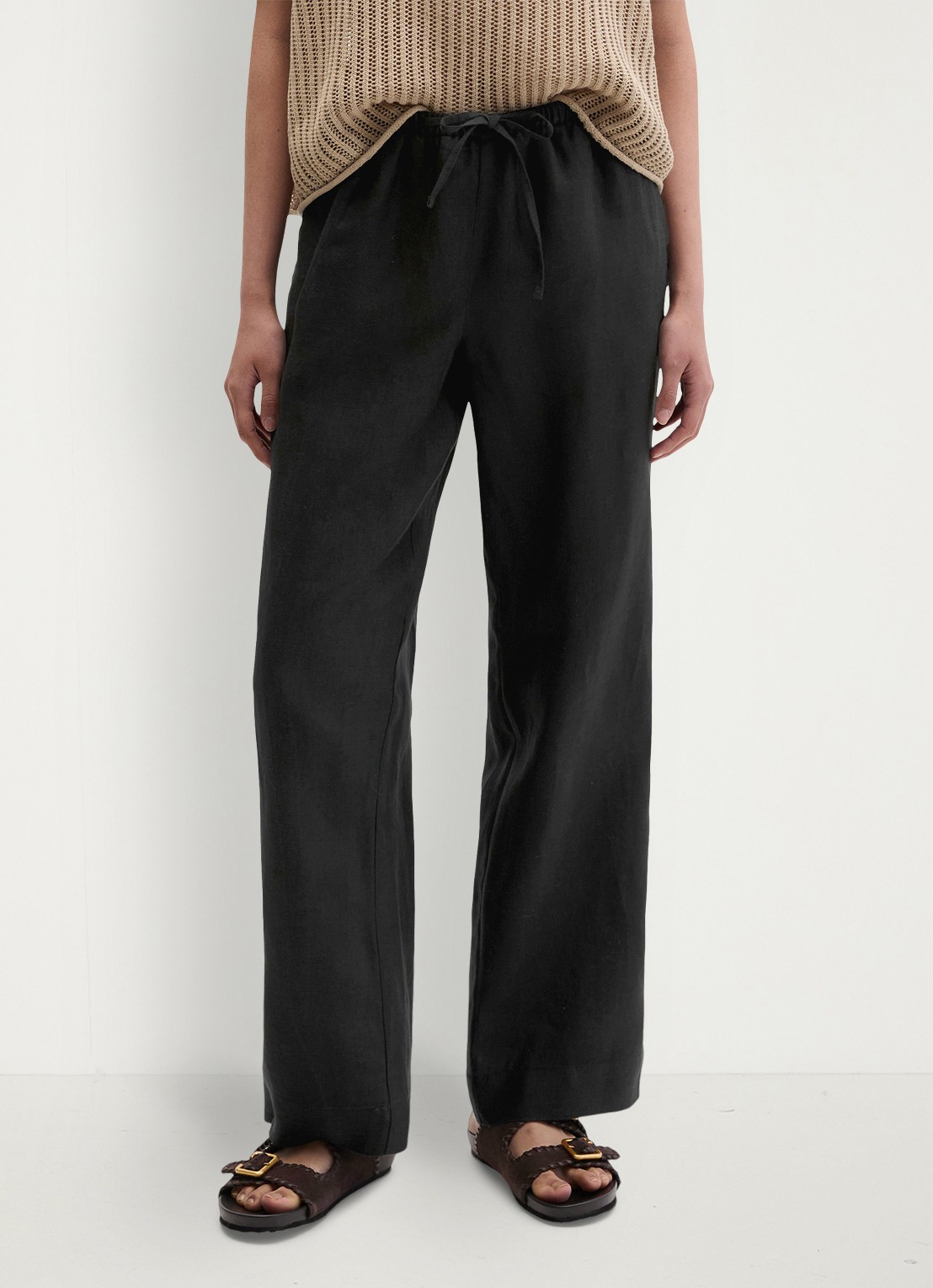 Marc O'Polo Loose fit palazzo broek van linnen met steekzakken - detail black-0001 / zwart