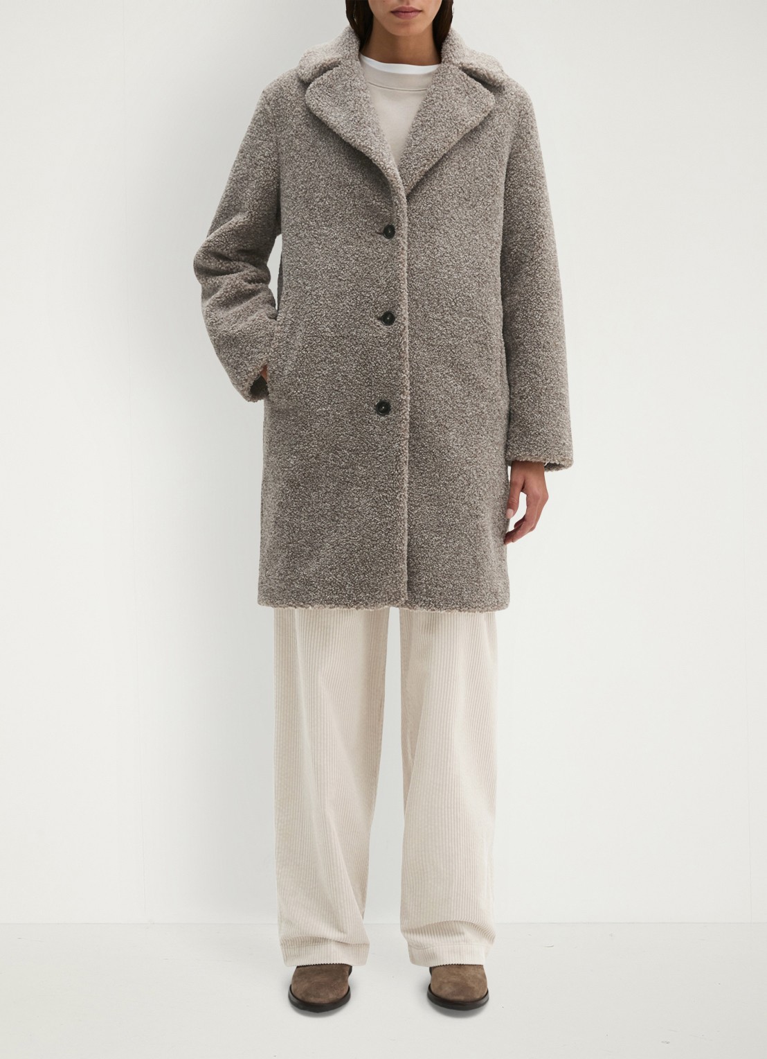 Marc O'Polo Mantel van teddy - voorkant 2 taupe