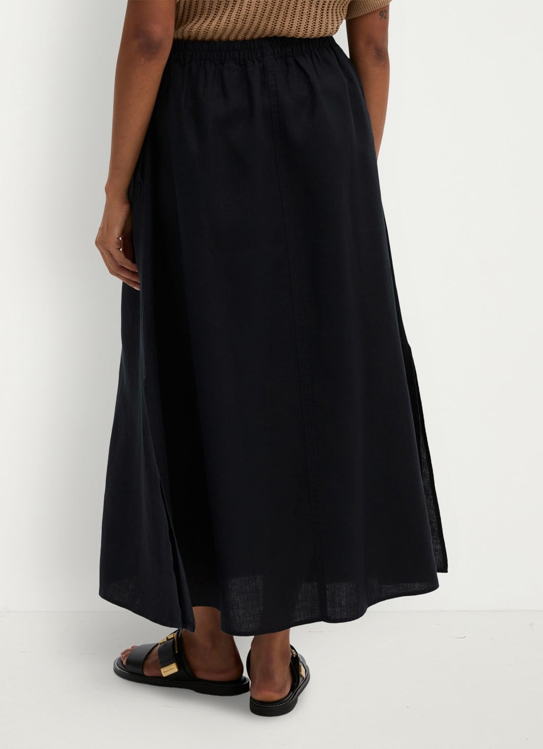 Marc O'Polo Maxi rok van linnen met plooien - achterkant black-0001 / zwart