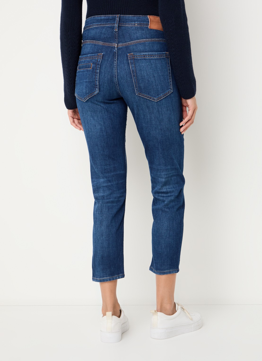 Marc O'Polo Mid waist cropped slim fit jeans met stretch - achterkant 3 indigo