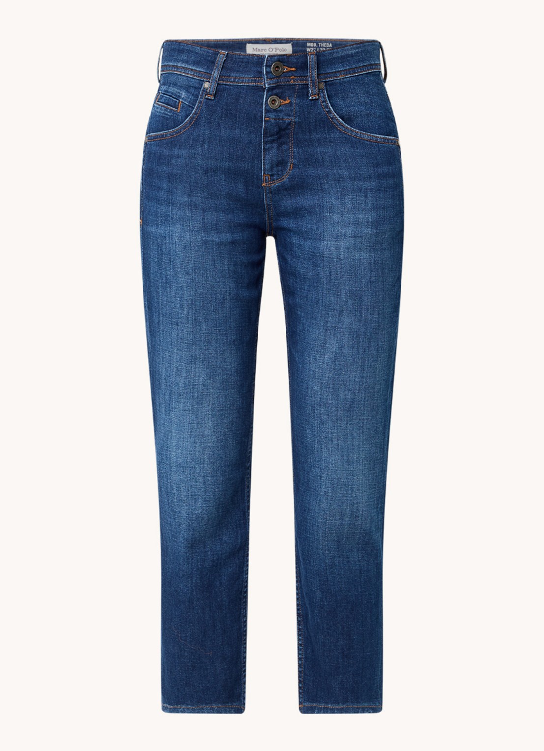 Marc O'Polo Mid waist cropped slim fit jeans met stretch - voorkant 4 indigo