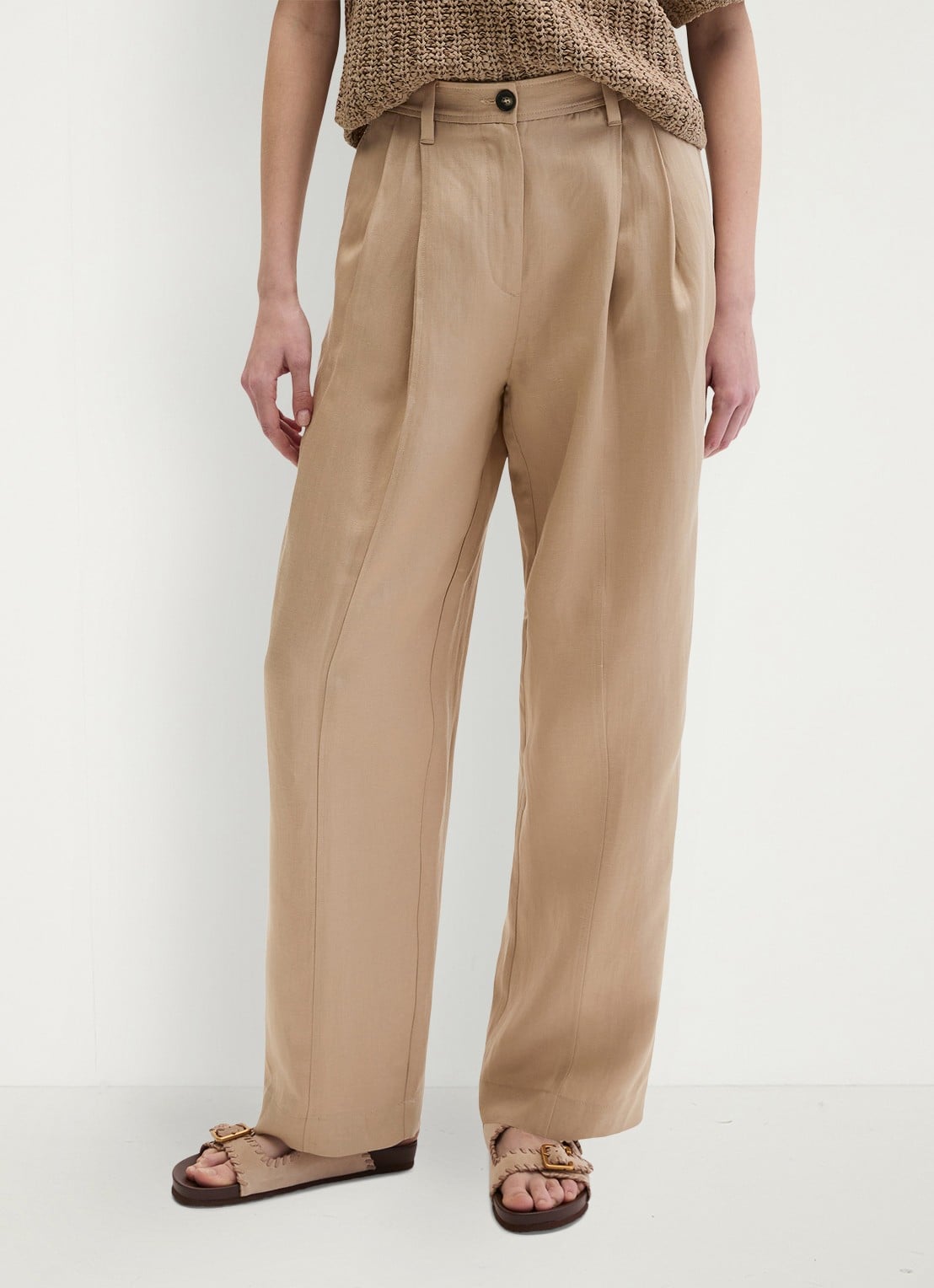 Marc O'Polo Mid waist loose fit pantalon  met steekzakken - detail 4 sandpaper-2326 / beige