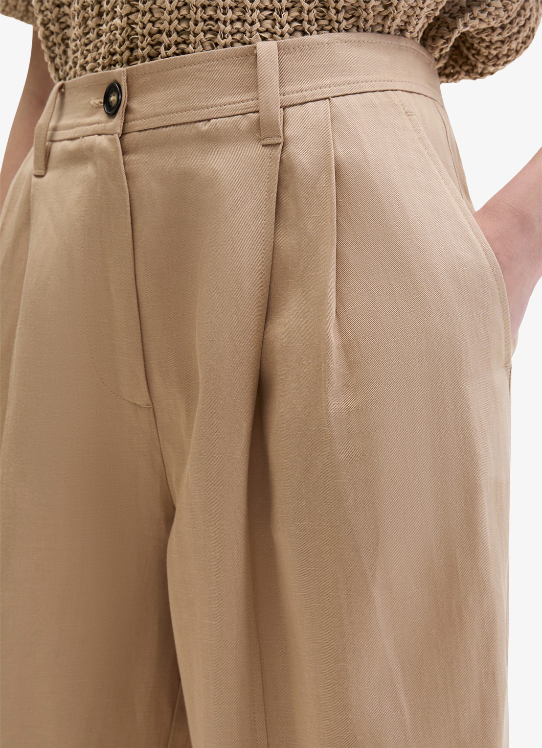 Marc O'Polo Mid waist loose fit pantalon  met steekzakken - detail 5 sandpaper-2326 / beige