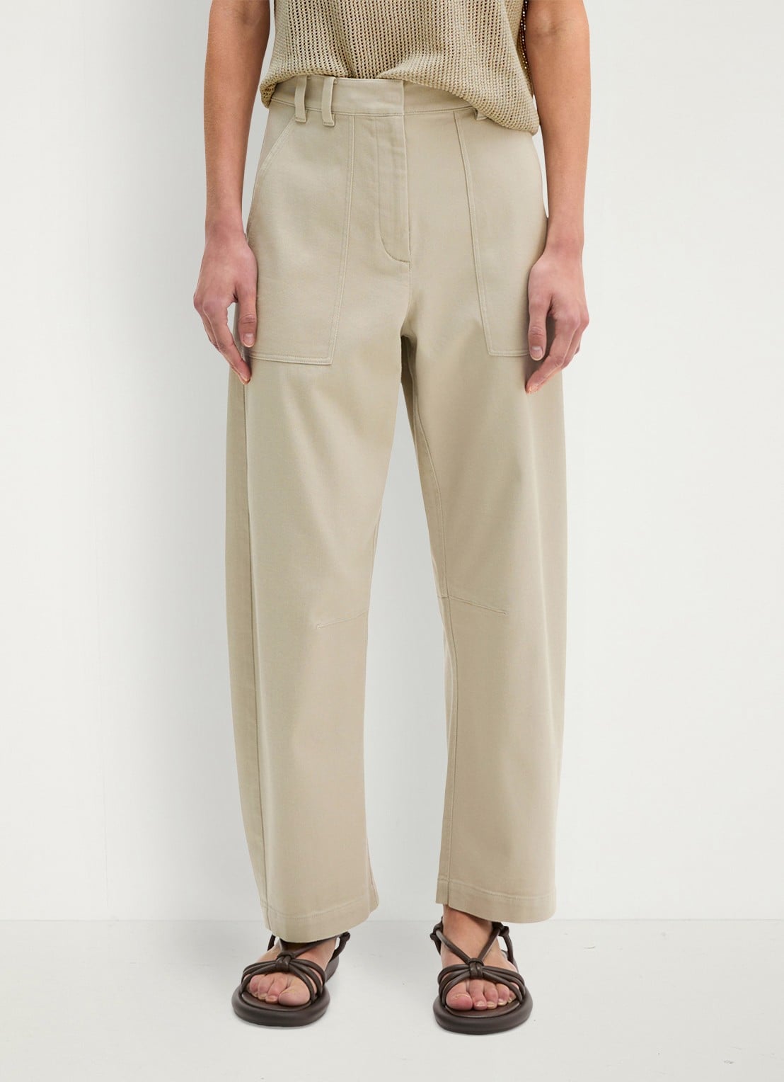 Marc O'Polo  Mid waist straight fit broek met opgestikte zakken - detail 3 linen beige / grijs