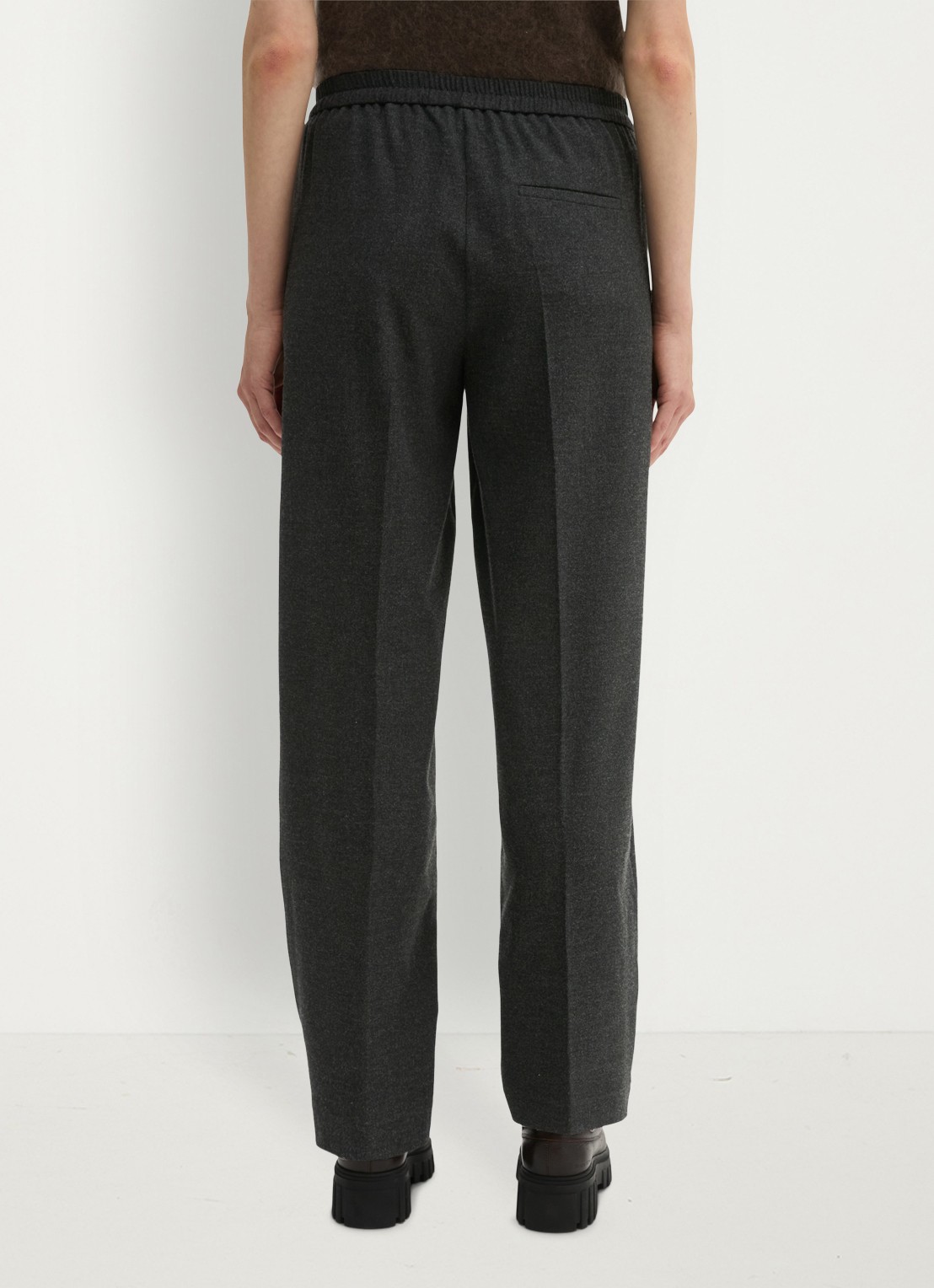 Marc O'Polo Mid waist straight fit broek met trekkoord - achterkant 3 coal grey melange / grijs