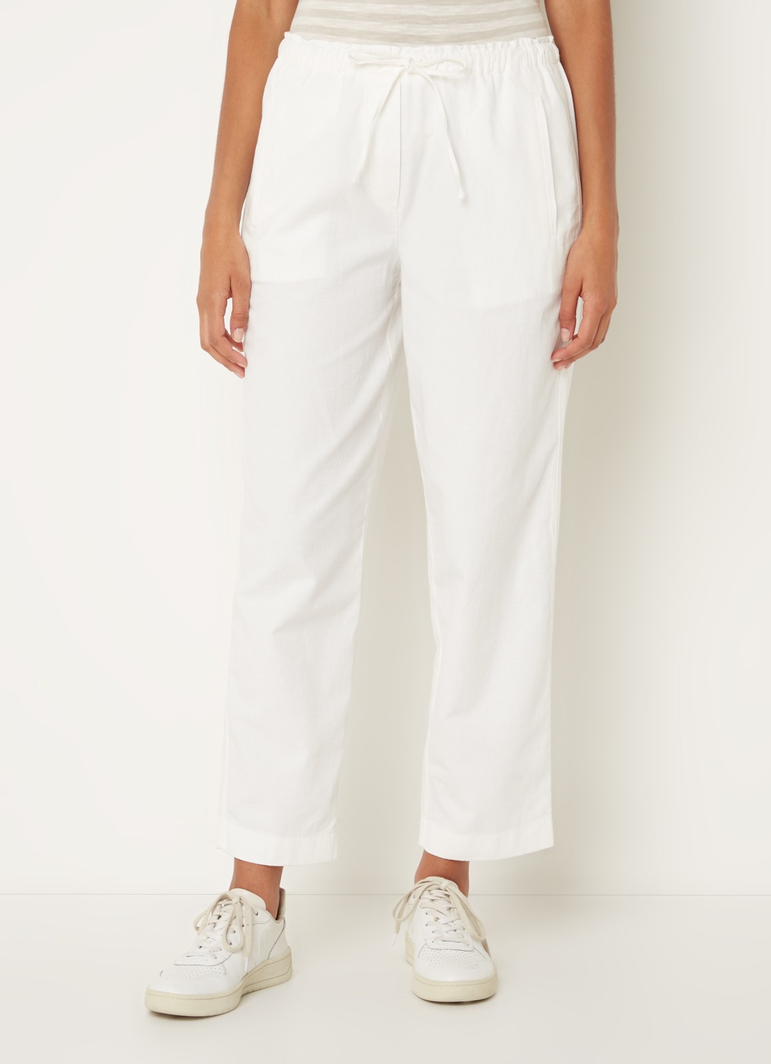Marc O'Polo Mid waist straight fit pantalon in linnenblend - detail 4 wit