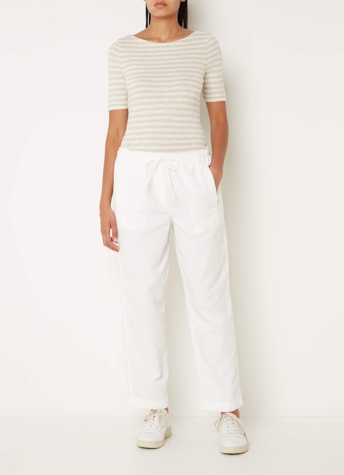 Marc O'Polo Mid waist straight fit pantalon in linnenblend - voorkant 2 wit