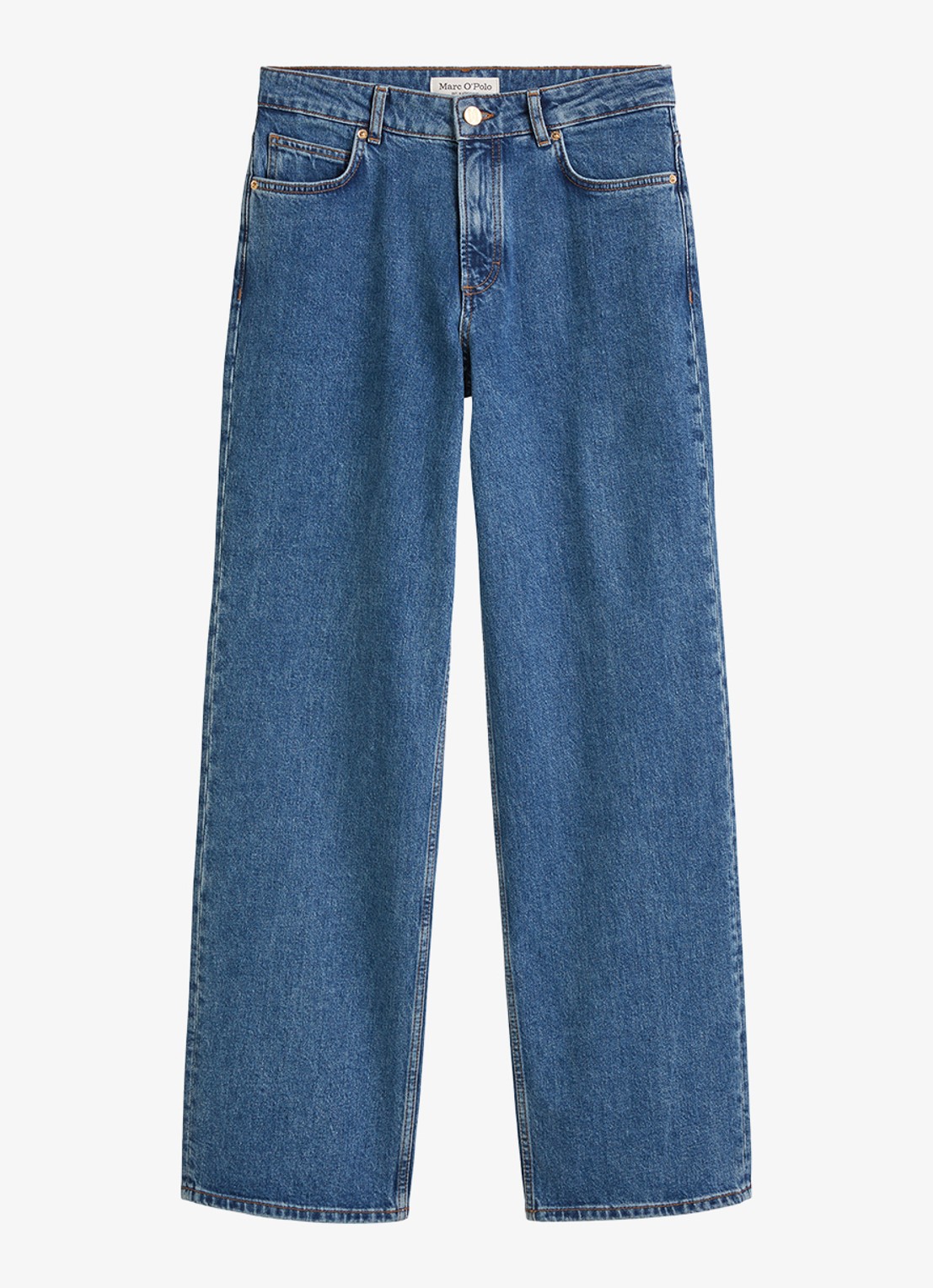 Marc O'Polo Mid waist straight leg jeans met steekzakken - voorkant indigo