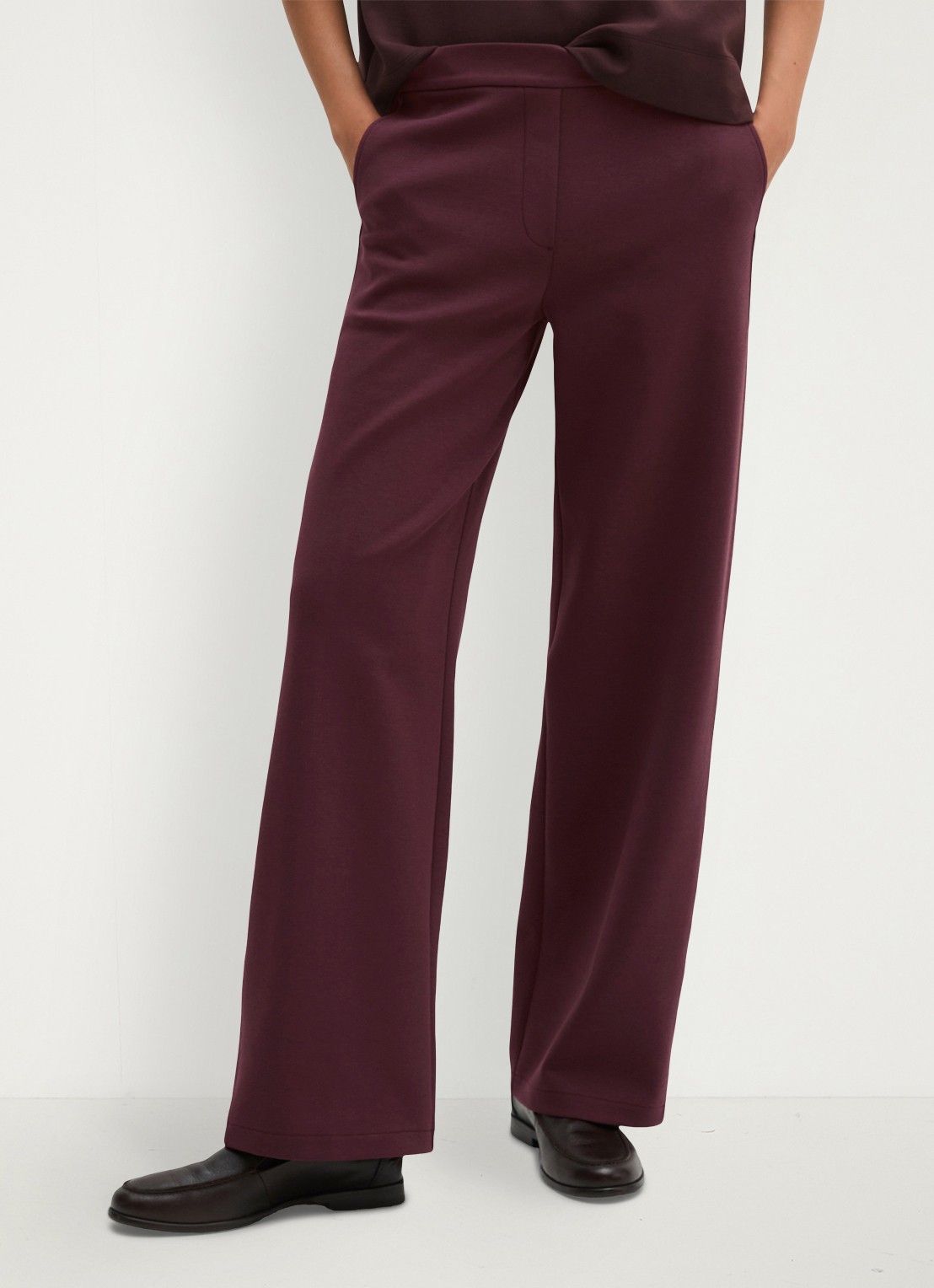 Marc O'Polo Mid waist wide fit pantalon met gemêleerd dessin - detail kersenrood