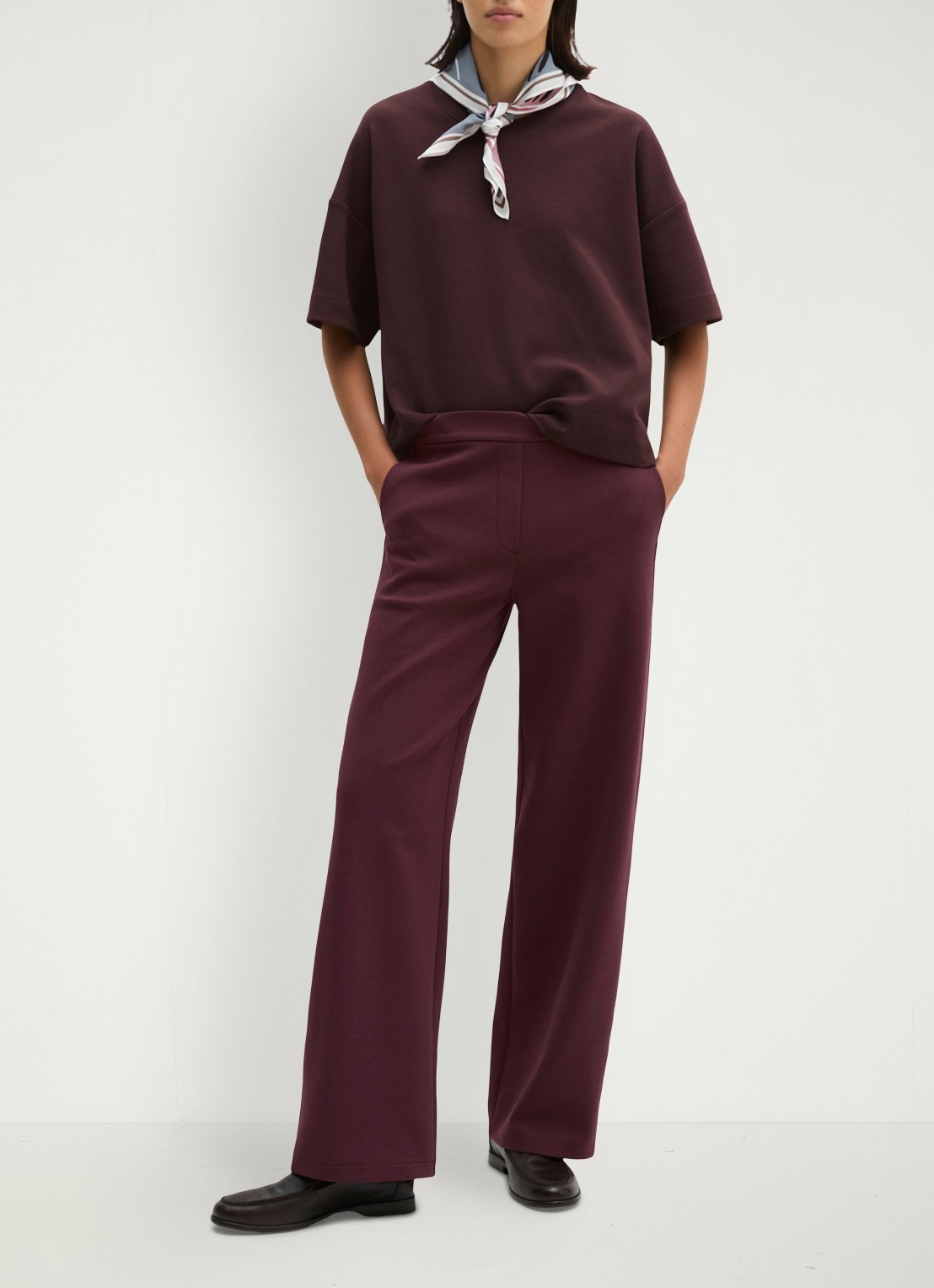 Marc O'Polo Mid waist wide fit pantalon met gemêleerd dessin - voorkant 5 kersenrood