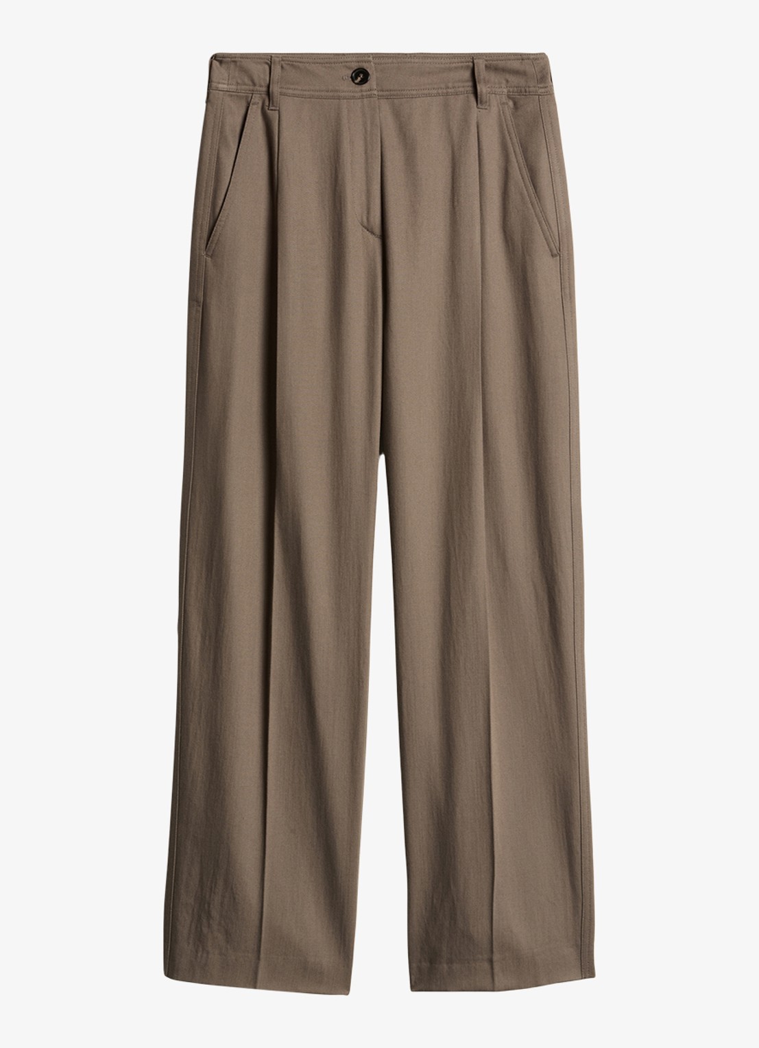 Marc O'Polo Mid waist wide fit pantalon met steekzakken - voorkant taupe