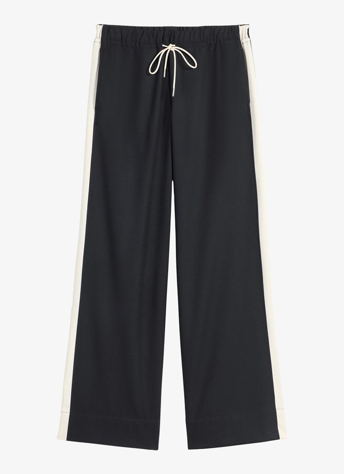 Marc O'Polo Mid waist wide fit trackpants met streep detail - voorkant 2 donkerblauw