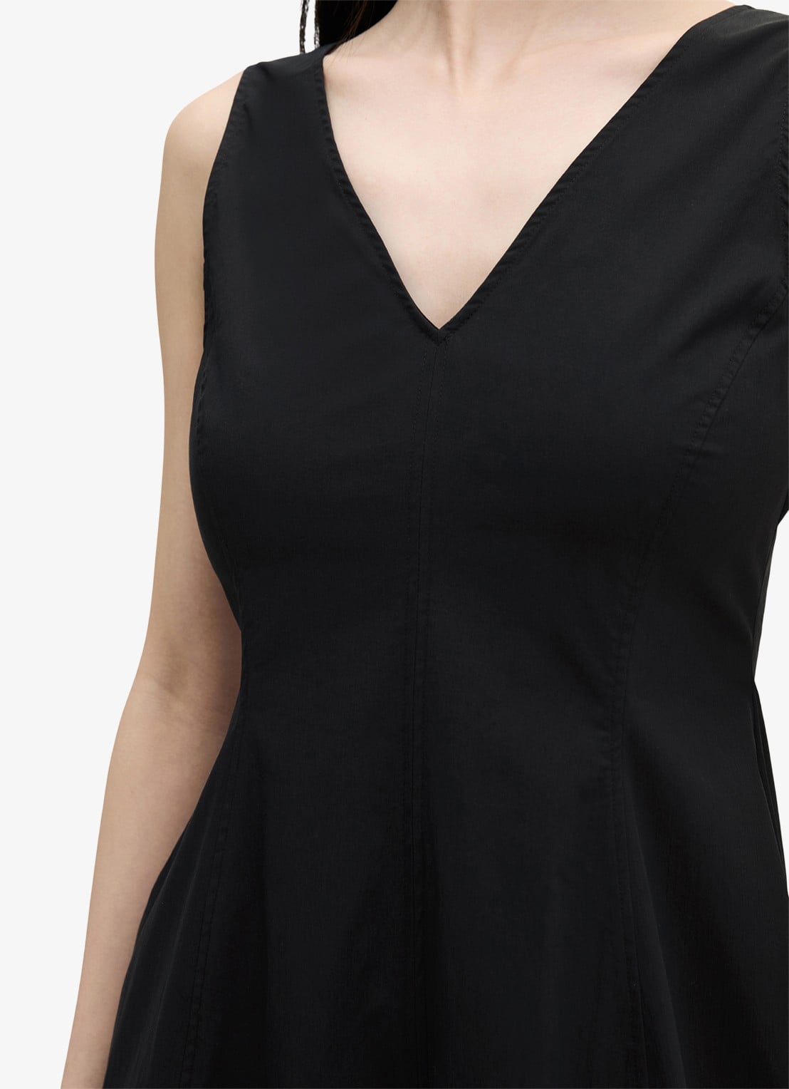 Marc O'Polo Midi A-lijn jurk met V-hals - detail 4 black / zwart