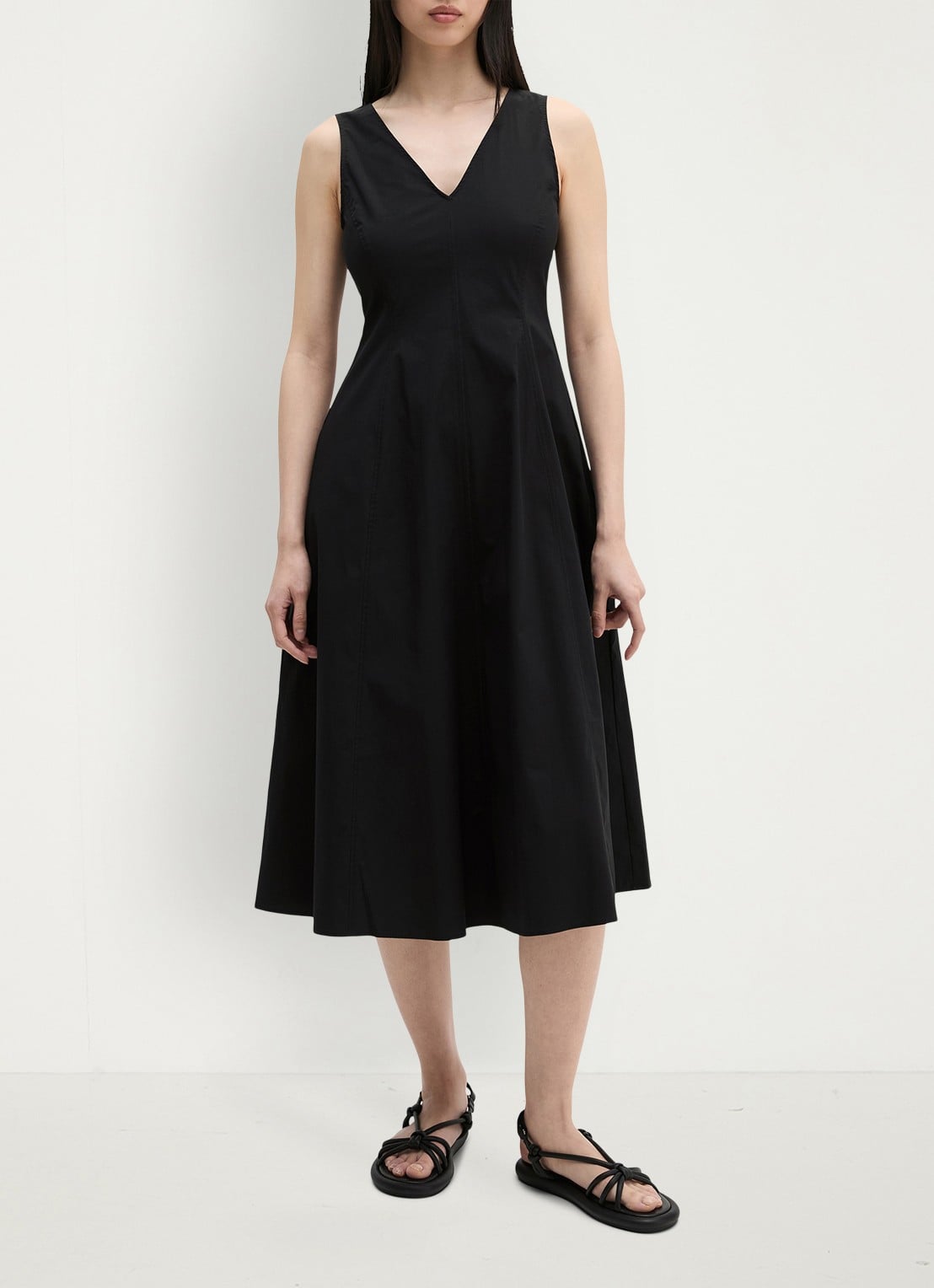 Marc O'Polo Midi A-lijn jurk met V-hals - voorkant 2 black / zwart
