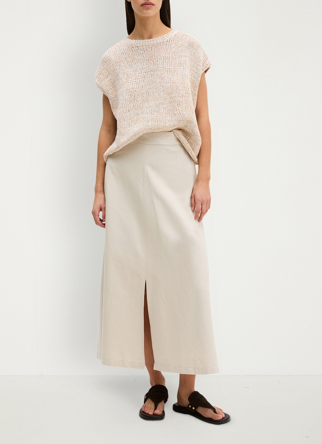 Marc O'Polo Midi A-lijn rok in lyocell blend met split - voorkant 2 beige