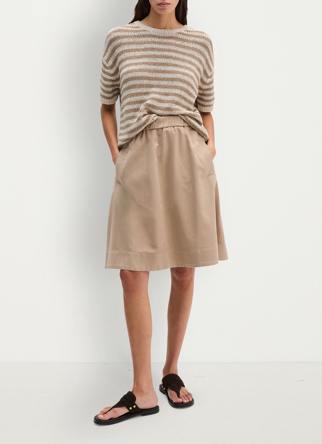 Marc O'Polo Midi A-lijn rok in lyocell blend met steekzakken - voorkant 3 beige