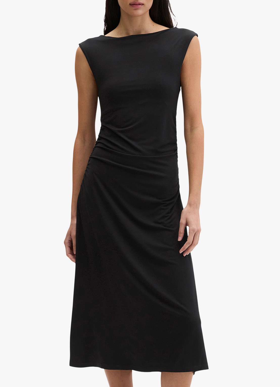 Marc O'Polo Midi jurk met plooien - detail 2 black-0001 / zwart