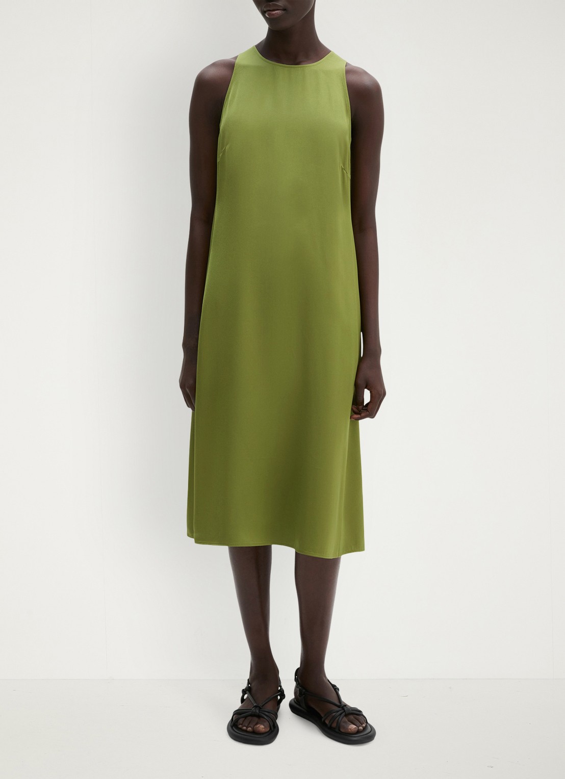 Marc O'Polo Midi jurk met ronde hals en steekzakken - voorkant 5 shaded fern / groen