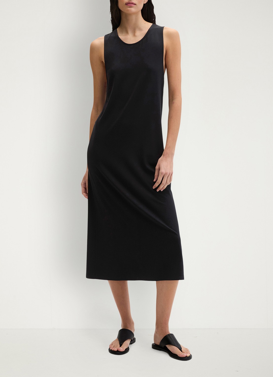Marc O'Polo Midi jurk met ronde hals - voorkant 3 black-0001 / zwart