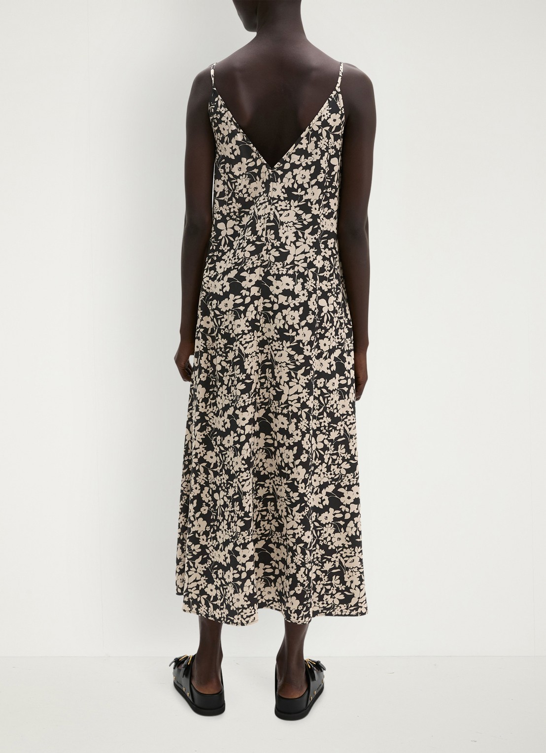 Marc O'Polo Midi jurk met V-hals en bloemenprint - achterkant 3 black multi 03 / zwart