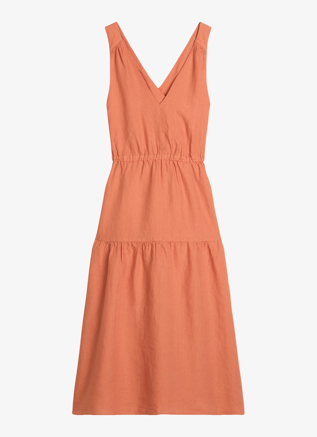 Marc O'Polo Midi jurk van linnen met plooien - voorkant warm orange-9326 / oranje