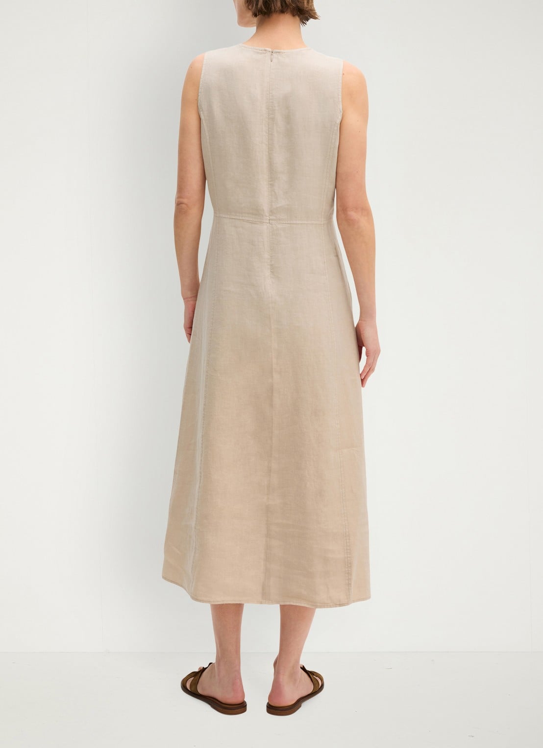 Marc O'Polo Midi jurk van linnen met ronde hals - achterkant sandpaper-2326 / beige