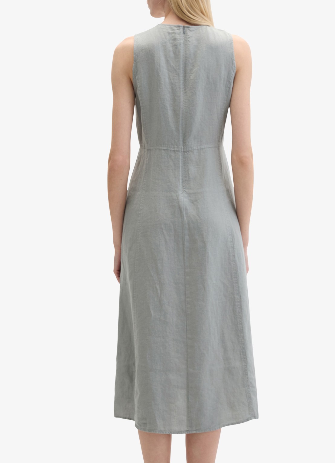 Marc O'Polo Midi jurk van linnen met ronde hals - achterkant quiet sea-0639 / blauw