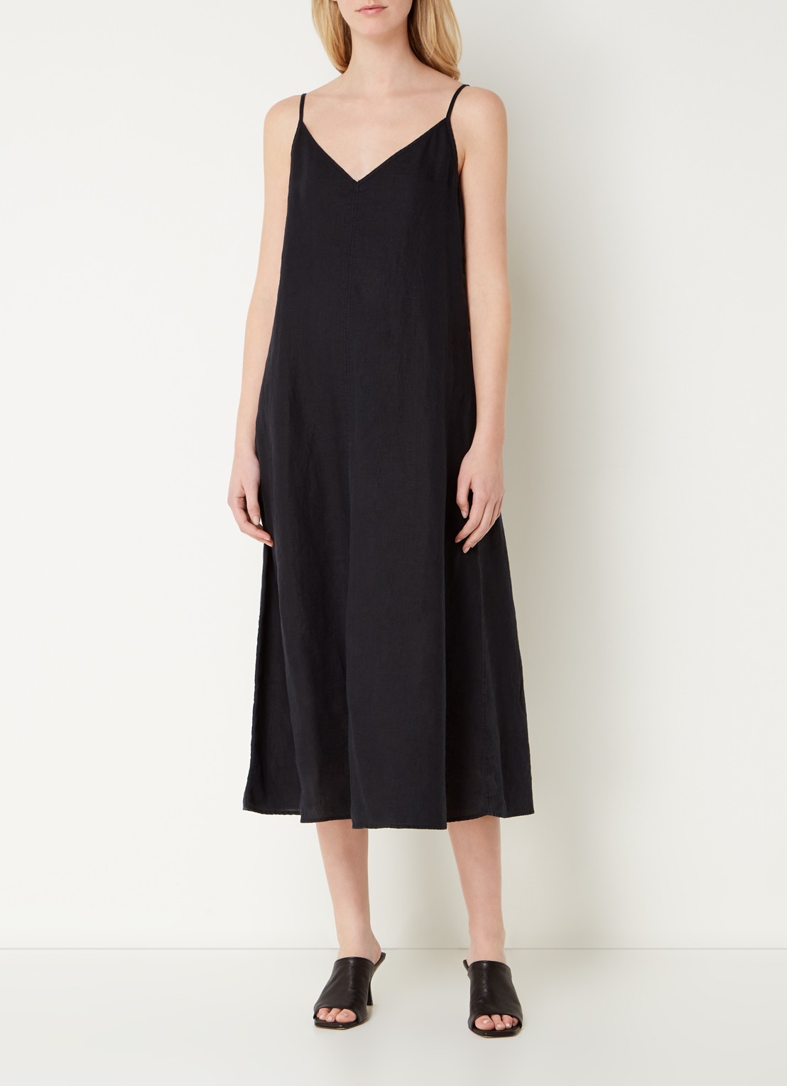 Marc O'Polo Midi jurk van linnen met rugdecolleté - detail 3 zwart