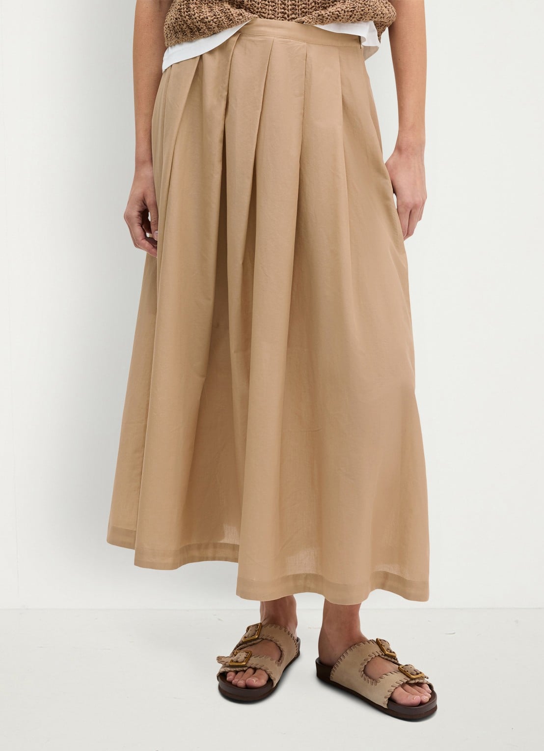 Marc O'Polo Midi mid waist rok met plooien - detail 4 sandpaper-2326 / beige